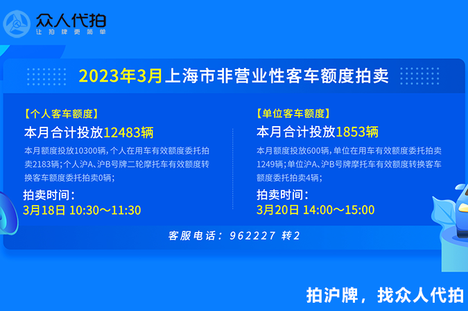 2023年3月上海单位车牌拍卖公告